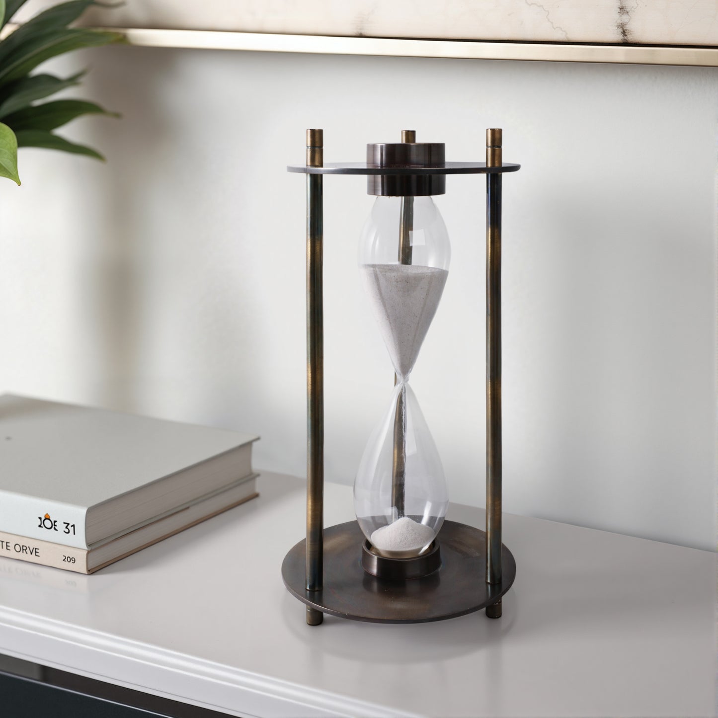 Decorative Hourglass Timer Compass Feature Metal Glass Aluminum Modern Transitional Home Office Decor - 15" Bronze