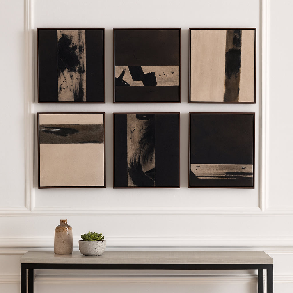 Home Decor Wall Art for House and Living Room – Abstract Hand Painted Canvas Wall Art Perfect for Dining Room or Bedroom Decor – Framed Art Ideal as Hanging Wall Decor Set of 6 – 20" Brown & Black