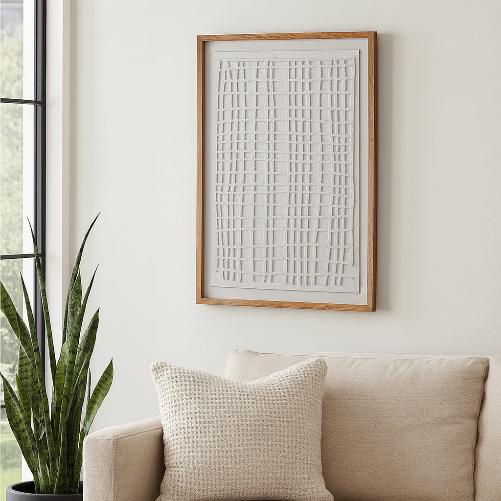 Home Decor Wall Art for Living Room – Paper Mache Wall Art with Wooden Frame Perfect for House, Bedroom, and Dining Room Decor – Bold Canvas Hanging Wall Art for Modern Living – 48" Ivory & Brown