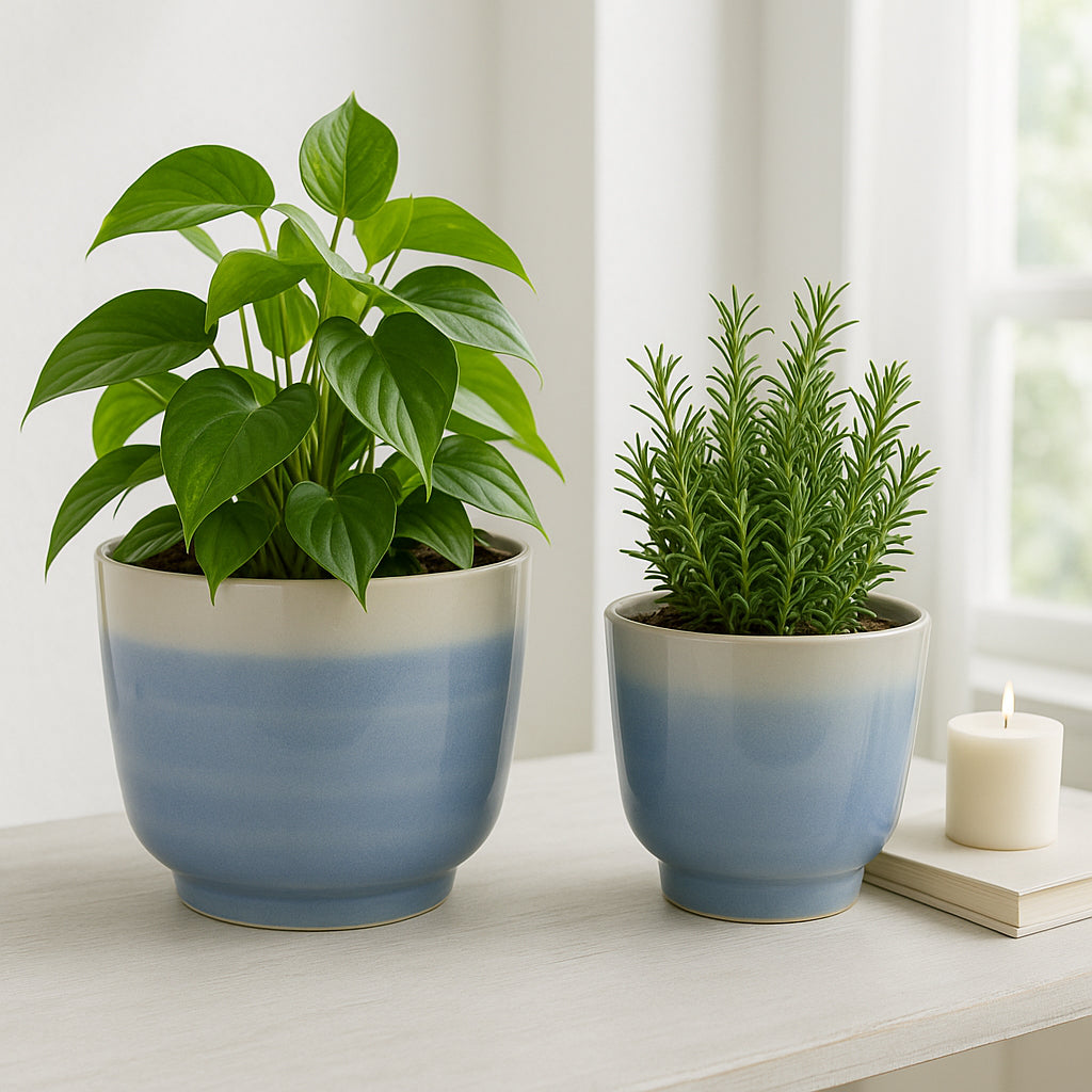 Home Decor Flower Pots and Planters – Plant Pots for Indoor and Outdoor Plant Pots for Herbs, Vines, or Succulents – Gradient Ceramic Planters That Refresh Any Space; Set of 2 – 10", 9" Blue