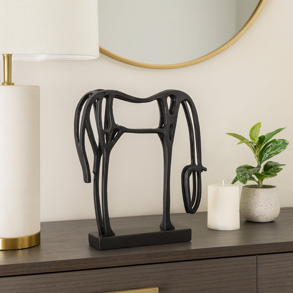 Home and Office Decorative Sculpture – Aluminum Abstract Horse Design for Bathroom, Living Room, and Coffee Table Decor – Artistic Shelf Statue That Capture Modern Minimalist Safari Beauty – 15" Black