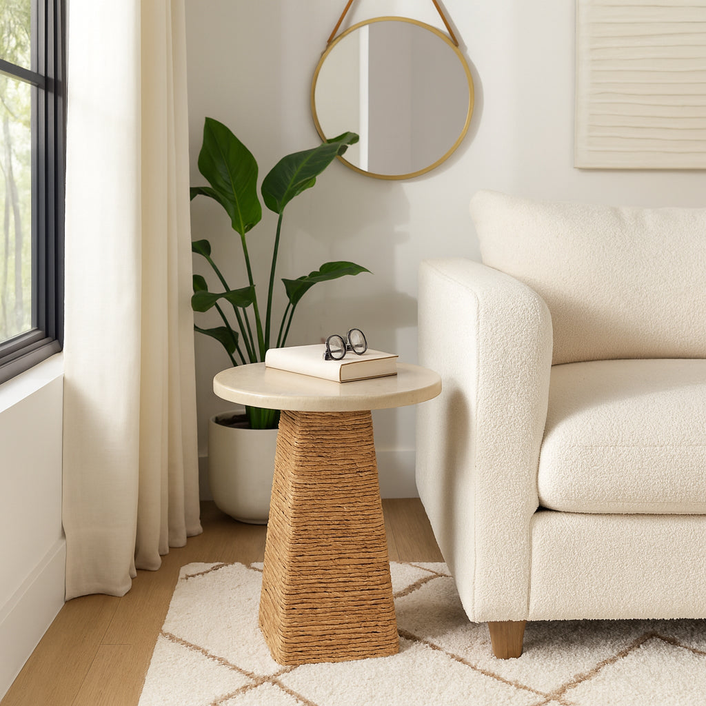 End Table Marble Top as Small Table Stand, Side Table, Night Stand & Bedside Table – Perfect Accent for Bedroom Decor, Living Room Decor, Room & Home Decor, Drink Table for Small Spaces – 20", Ivory