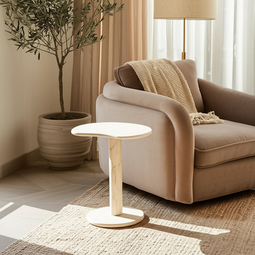 Home Decor End Table, Side Table, or Night Stand - Luxury Metal Drink Table with Solid Pyramid Base Ideal for Small Spaces - Slim Accent Table for Living Room, Bedroom, or Office Decor - 24" Gold