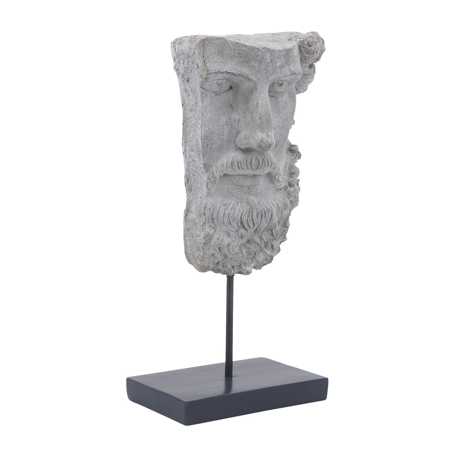 Ness & Jord Ceramic Man Face Bust Sculpture - Contemporary Gray Bearded Man Artistic Polyresin 18" Statue on Stand For Home or Office Table Decor