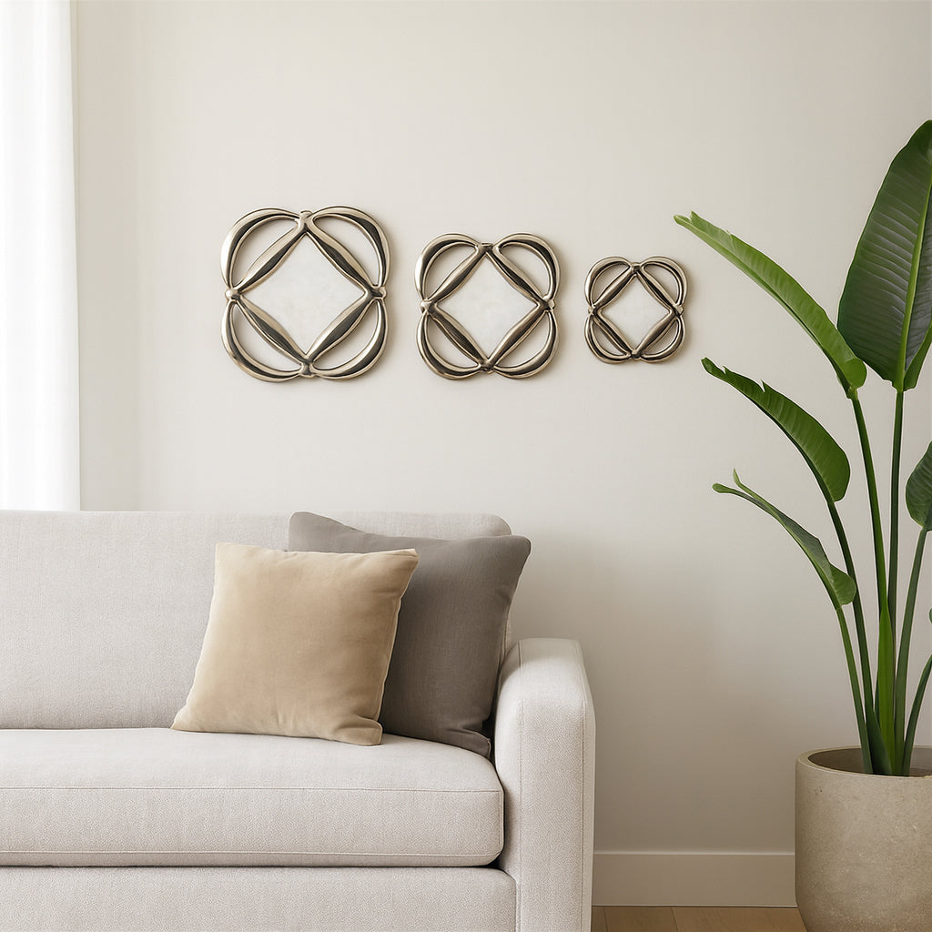 Decorative Wall Accents Set Marble Look Center Iron MDF Resin Modern Style Home Office Living Room Decor Set of 3 - 16", 14", 12" Gold
