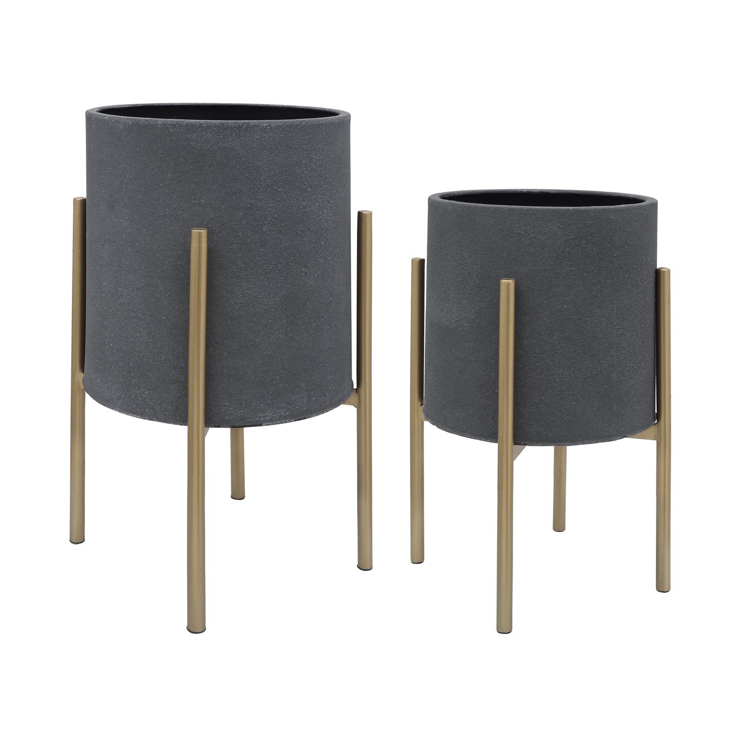 Ness & Jord Indoor and Outdoor Metal Planter Pot Stands, Set of 2, Dark Gray and Gold, 14 L x 14 W x 23 H"