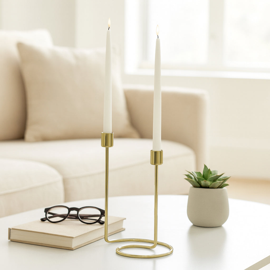 Decorative Taper Candle Holders for Living Home Decor – Swirl Candle Holder Centerpieces for Table, Office or Mantel – Metal Taper Candlestick Holders for a Warm Glow in Living Room - 8" Gold