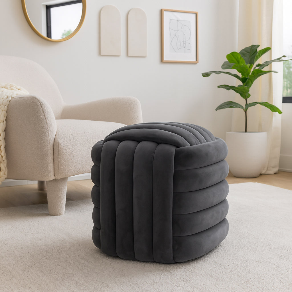 Home Decor Vanity Chair Ottoman – Bedroom Stool and Foot Rest Ottoman Display – Stylish Gray Upholstered Seat for Comfort Living Room Furniture and Modern or Traditional Home Décor - 19", Gray