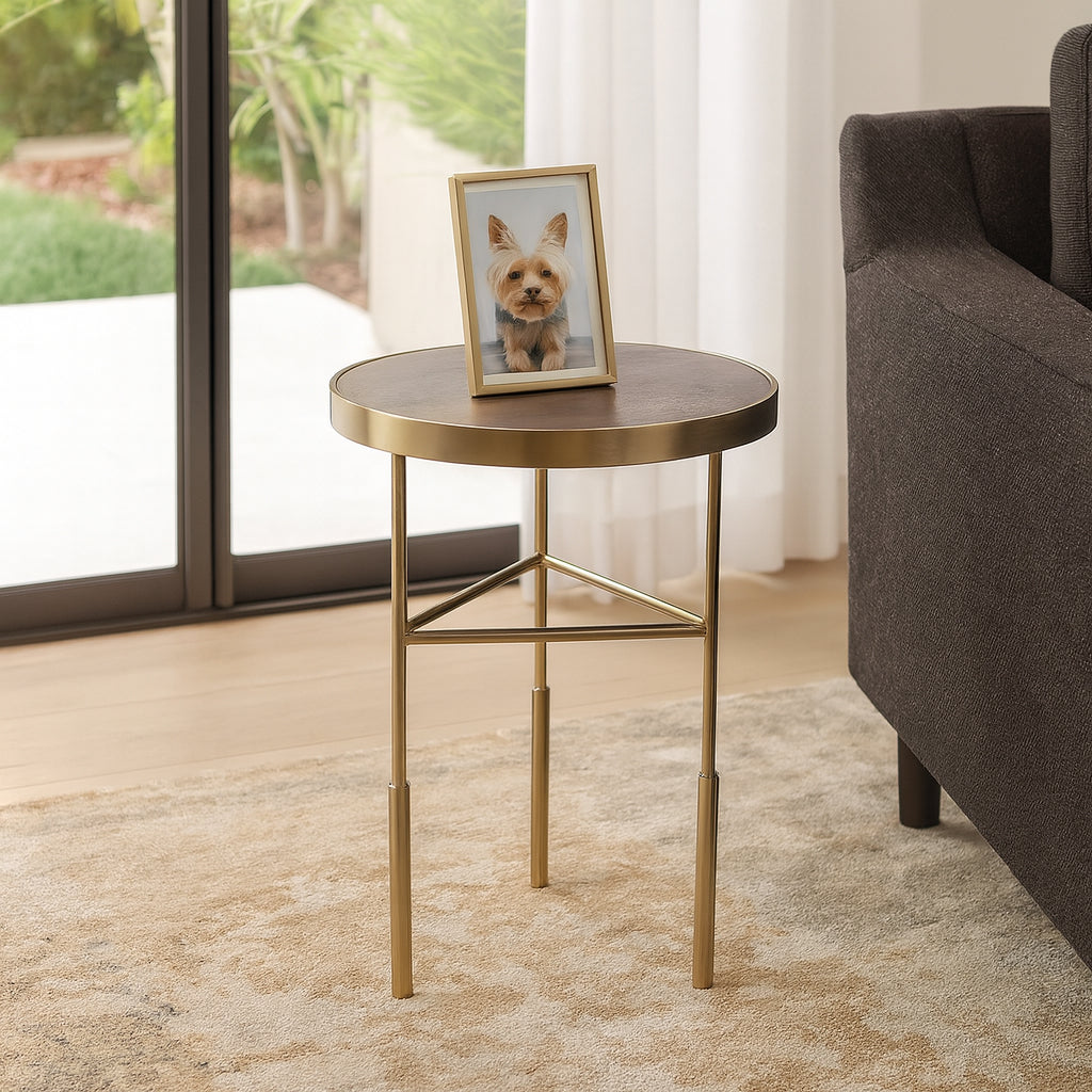 Home Decor End Table, Side Table, or Night Stand - Elegant Pedestal Cocktail Table with Raised Rim Round Top for Big or Small Spaces - Sleek Accent Table for Living Room and Bedroom Decor - 20" Gold