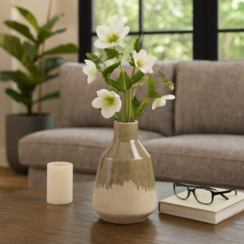 Ceramic Flower Vase for Living Room – Decorative Home and Office Decor with Artistic Drip Glaze for Pampas Grass or Fresh Flowers – The Vase That Completes Your Bedroom, Shelf, and Table – 12" Brown