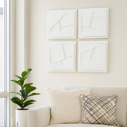 Home Decor Wall Art for House – Minimalist Abstract Square Framed Wall Art Perfect as Hanging Wall Decor – Canvas Wall Art for Living Room, Dining Room, or Bedroom Decor Set of 4 – 20" White