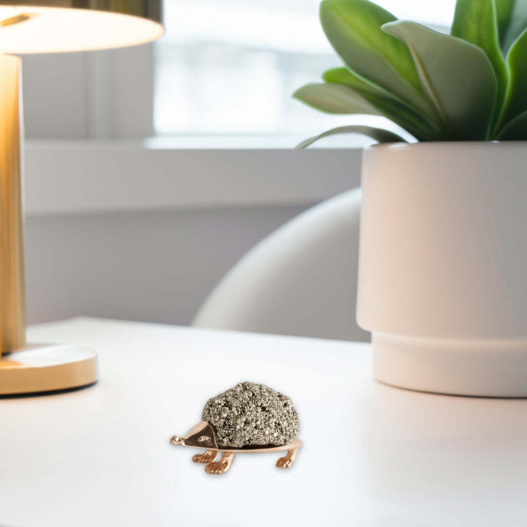 Decorative Hedgehog Sculpture Textured Rock Surface Metal Modern Design Home Office Bedroom Living Room Decor Metallic Accent Figurine - 2" Silver