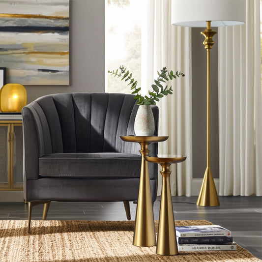 Home Decor End Tables, Side Tables, or Night Stands - Elegant Drink Tables with Glass Top and Slim Tapered Cone Bases - A Modern Accent for Office, Living Room, or Bedroom Set of 2 - 24", 22" Gold