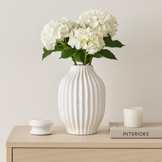 Modern Ceramic Jar with Lid for Living Room Decor - Decorative Chic Flower Vase for Bedroom and Home Decor - Elegant House Accent Perfect for Office, Table Centerpiece, or Entryway - 16" White
