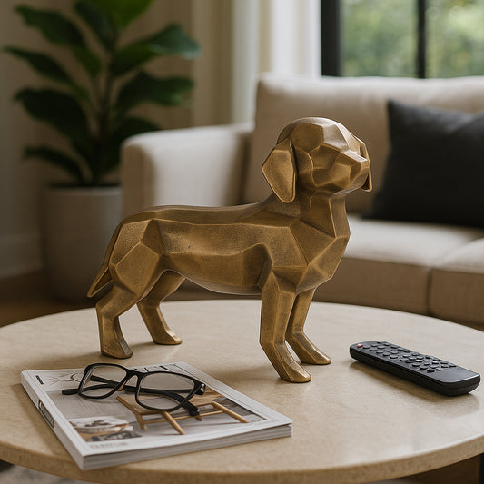 Decorative Geometric Dog Sculpture for Home Decor - Artistic Ornament for Bathroom, Office Spaces, and Living Room - Modern Statue for Shelf Styling or Coffee Table Decor Accent - 11" Gold