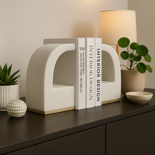 Decorative Quote Mark Bookends for Home Decor - Stylish Book Ends Accessories for Office Accent and Home Library - Modern Sculptural Book Holders for Shelf or Desk Decor Set of 2 - 10" White