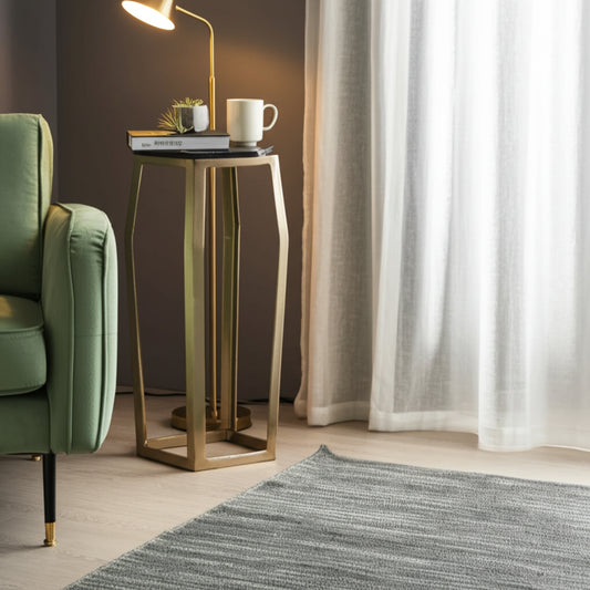 End Table, Side Table, or Night Stand for Home Decor - Marble Accent Table with Pentagon Top and Slim Frame for Small Spaces - Chic Table for Living Room, Bedroom, or Office - 26" Champagne & Black