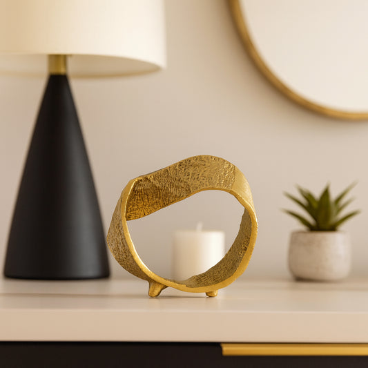 Home and Office Decorative Ornament – Minimalist Aluminum Loop Sculpture with Curved Shape for Living Room, Coffee Table, and Shelf Decor – Artistic Statue That Elevates Modern Interiors – 7" Gold