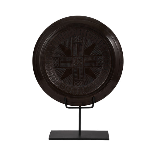 Ness & Jord  24" Aztec Table Sculpture - Contemporary Abstract Metal and Wood Brown Aztec Decor for Home or Office - Modern Decorative Accent