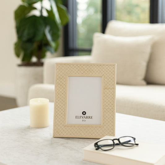Photo Frame for Tabletop – Picture Frame with Basketweave Design for Family Portraits and Travel Photos – Elegant Wood and Glass Decorative Frame for Living Room, Bedroom, or Office Decor – 8" Ivory