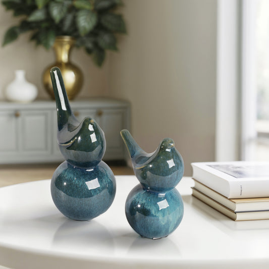 Decorative Objects Ceramic Ceramic Bird Sculptures Modern Glam for Home Office Living Room Set of 2 - 9", 7" Blue