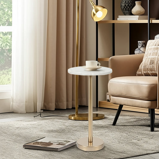 Modern Round Marble End or Side Table for Home Decor - Elegant Small Table Stand for Bedside Night Stand, Room, or Living Room Decor - Stylish Drink Table for Small Space or Bedroom Decor - 24", Ivory