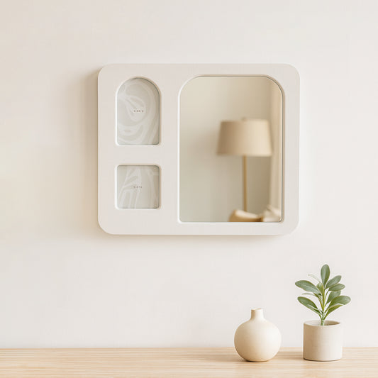 Photo Frame for Tabletop – Picture Frame with Mirror and Sleek Rounded Edges for Family Portraits or Entryway Photo Display – 2 Photo Collage Decorative Wall Frame for Home or Office Decor – 14" Ivory