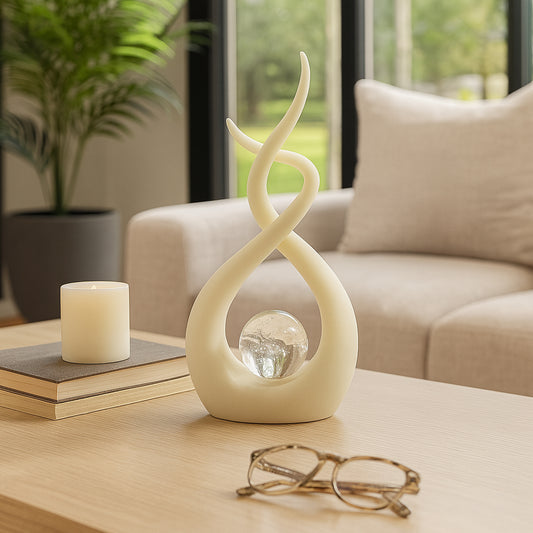 Home and Office Decorative Statue – Loop Sculpture with Glass Orb Centerpiece for Living Room, Coffee Table, or Shelf Display – Artistic Ornament That Adds Contemporary Charm to Your Space – 12" White