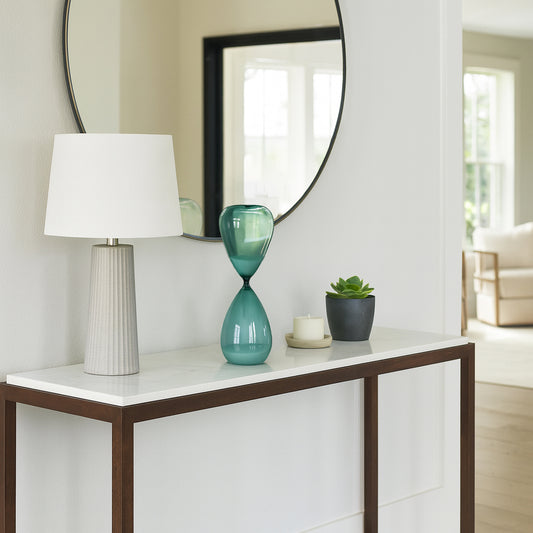 Home and Office Decorative Statue – Minimalist Tall Hourglass Ornament with Flowing Sand for Living Room, Bathroom, or Coffee Table – Modern Sculpture That Brings Balance to Any Room –14" Blue & Green