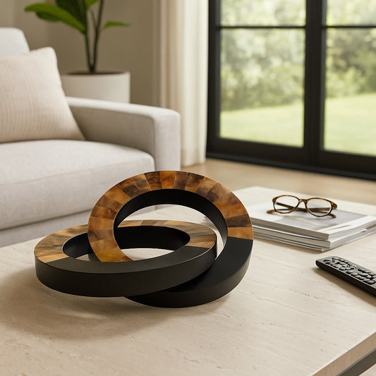Decorative Resin Interlocking Rings Ornament for Home Decor - Stylish Sculpture Accent for Bathroom, Office, and Living Room - Contemporary Shelf and Coffee Table Decorative Object - 2" Brown & Black