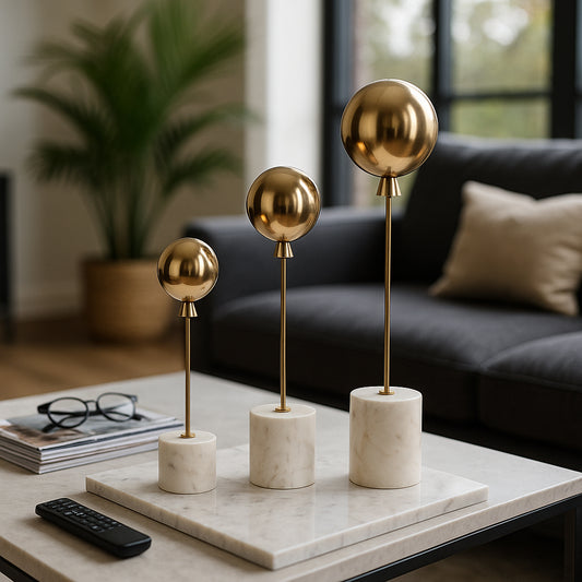 Decorative Balloon Statue Figurine with Marble Base for Home Decor - Minimalist Decorative Object for Shelf Styling and Living Room Decoration - 18"