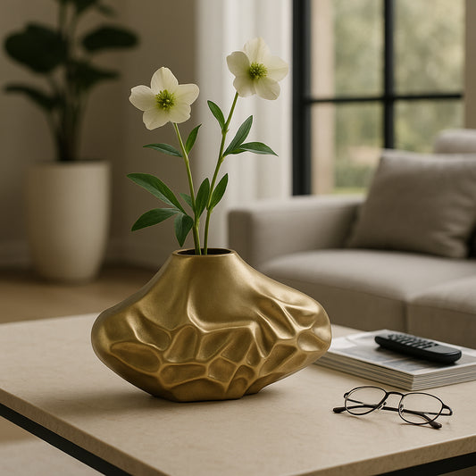 Decorative Textured Metal Vase for Living Room Decor - Modern Home Accent Perfect for Bedroom, Office, and Tabletop Decor - Stylish Sculptural Flower Vase for House Room Display - 9" Bronze & Copper