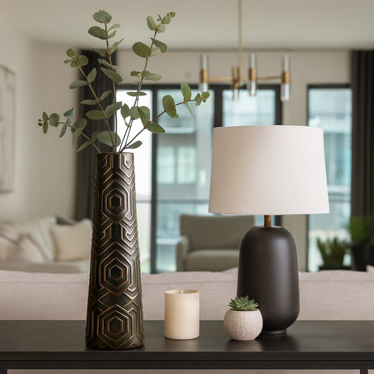 Decorative Oversized Geometric Vase for Living Room Decor - Elegant Tall Flower Vase for Bedroom Styling or House Decor - Contemporary Home Accent Perfect for Office, Shelf, or Table - 22" Black