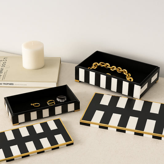 Decorative Boxes for Home Decor – Contemporary Jewelry Boxes and Home Organizer with Lid for Accessories and Keepsakes – Perfect Storage Accent and Living Room Decor- Set of 2; 4" & 3", Black & White