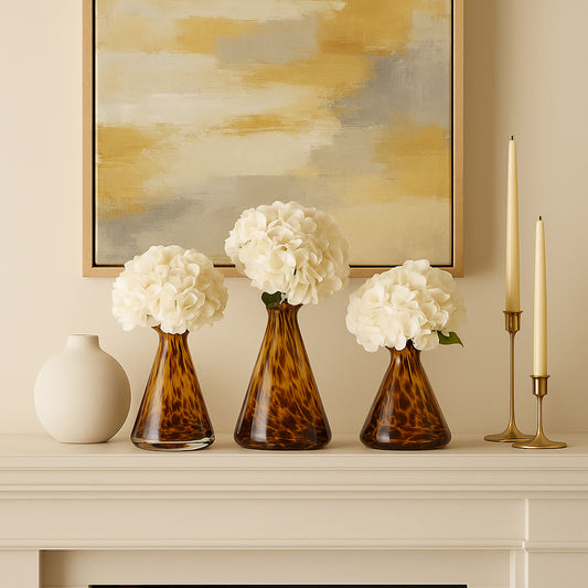 Artistic Glass Bottle Vase for Living Room Decor - Decorative Home Vase Accent for Bedroom, Office, and Tabletop - Contemporary Flower Vase Perfect for House Decor Styling Set of 3 - 10", 8", 7" Brown
