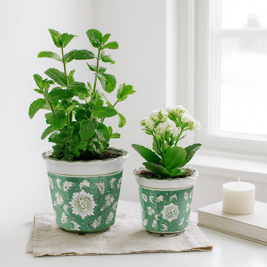 Charming Flower Pots for Home Decor – Stylish Planters and Plant Pots – Decorative Pots for Plants, Planters for Outdoor and Indoor Plants, or a Functional Plant Stand Indoor – Set of 2, 8", Green