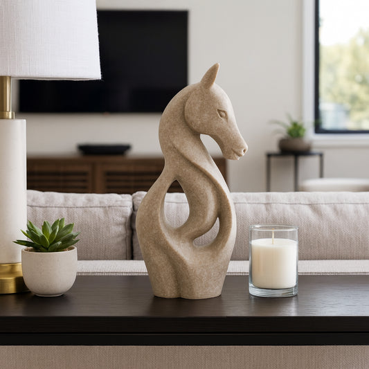 Home and Office Sculpture for Living Room Decor – Bold Horse Statue with Flowing Design and Curved Body – Chic Ornament with Open Space Detail for Bedroom, Bathroom, or Coffee Table Decor – 15" Brown