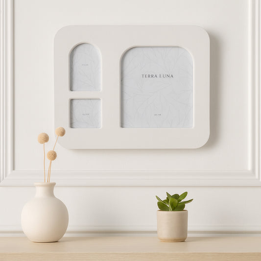 Photo Frame for Tabletop – Picture Frame with Sleek Rounded Edges Ideal for Gallery Wall or Entryway Photo Display – 3 Photo Collage Decorative Wall Frame for Home or Office Decor – 14" Ivory