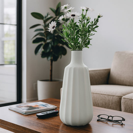 Decorative Sculptural Flower Vase for Living Room Decor - Stylish Home Decor Accent for Bedroom, Office Styling, and Table - Modern House Vase for Entryway or Console Decor - 16" Blue