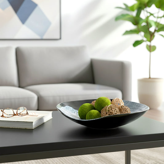 Contemporary Asymmetrical Decorative Bowl -  Coffee Table Decor and Centerpiece Table Decorations with Pebble Pattern - Stylish Home Decor Accents for Kitchen Counter, Keys, or Candy Bowl - 6", Black
