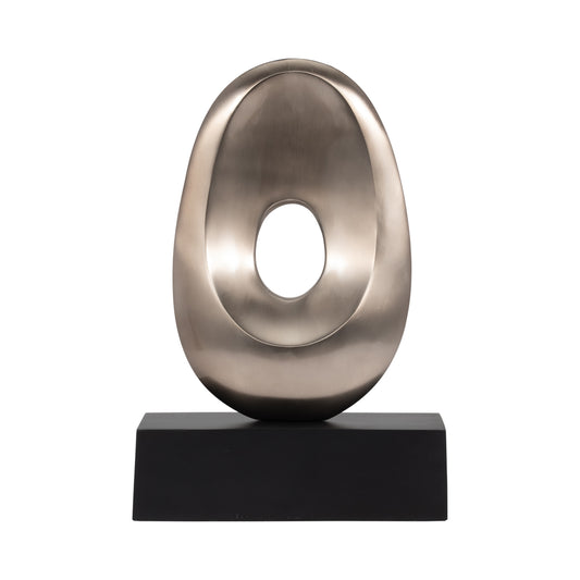 Ness & Jord  12"Lx4"Wx18"H, Metal Oval Shaped Sculpture, Silver/Black, Expertly Crafted with Iron, Decorative Sculpture for Home Decor, Modern Interiors, and Artistic Vibes