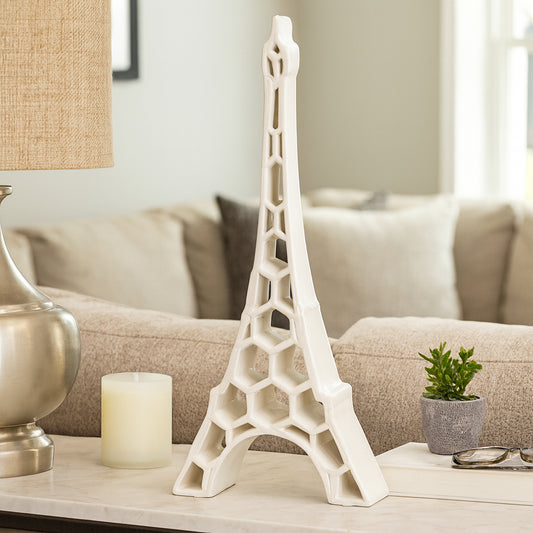 Home and Office Decorative Ornament – Artistic Eiffel Tower Sculpture Perfect for Shelf Decor, Coffee Table, or Bathroom Accent – Statue for Living Room That Elevates Everyday Spaces – 14" Ivory