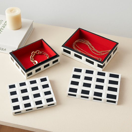 Bold Decorative Boxes with Lid for Home Decor – Modern Jewelry Boxes for Keepsakes and Accessories – Patterned Storage Boxes and Home Organizer for Entryway or Shelf; Set of 2 – 5", 4" Black & White