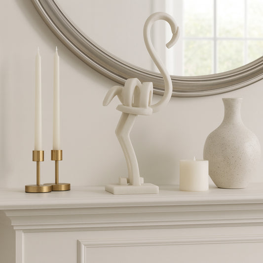 Home and Office Sculpture for Living Room Decor – Modern Polyresin Flamingo Statue with Curved Lines and Fluid Form – Elegant Bird Ornament for Bedroom, Bathroom, or Coffee Table Decor – 19" White