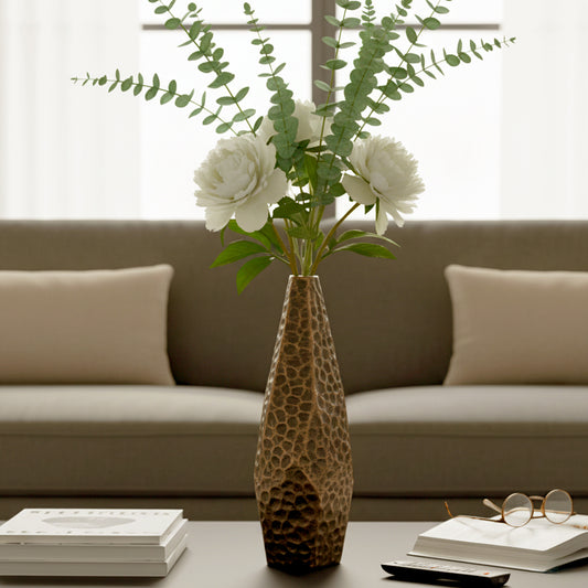 Decorative Asymmetrical Metal Vase for Living Room Decor - Modern Sculptural Flower Vase for House, Office, and Tabletop - Stylish Home Accent for Bedroom or Any Room Decor - 24" Bronze & Copper