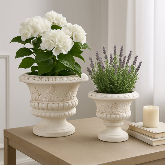Home Decor Flower Pots and Planters – Traditional Pots for Indoor and Outdoor Display – Plant Stands Perfect for Patio and Garden Decor – Timeless Style for Your Plants Set of 2 – 20", 15" Ivory