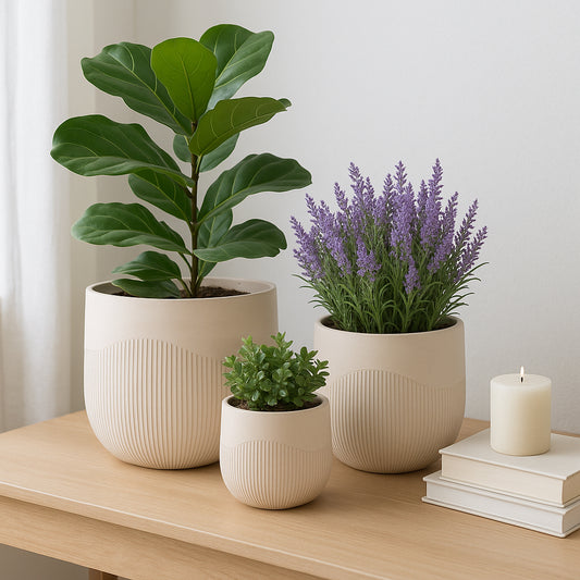 Flower Pots and Planters for Home Decor – Modern Plant Pots Perfect for Indoor or Outdoor Succulents, Orchids, and Herbs – Pots for Living Room, Garden, or Office Decor Plants – 16", 13", 9" Ivory