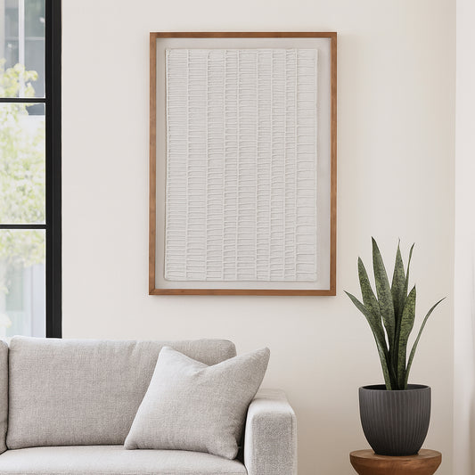 Home Decor Wall Art for House and Living Room – Paper Mache Wall Art with Wooden Frame Perfect Wall Decor for Dining Room – Canvas Hanging Wall Art for Home and Office Decor – 48" Ivory & Brown