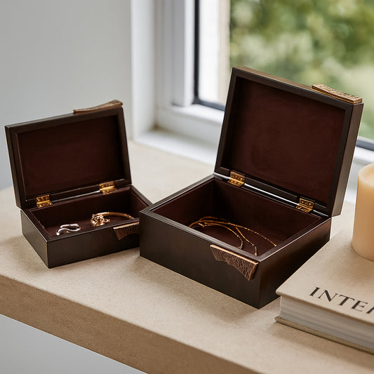 Decorative Jewelry Boxes for Home Decor with Lid – Artful Storage and Keepsake Boxes with Sculptural Handle Detail – Ideal Home Organizer for Living Room and Bedroom Decor - Set of 2; 4", 3" Gray