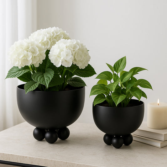 Home Decor for Flower Pots and Planters – Indoor or Outdoor Plant Pots for Succulents, Orchids, or Herbs – Modern Pots for Plants Ideal for Garden, Patio, and Living Room Decor Set of 2 – 9", 8" Black